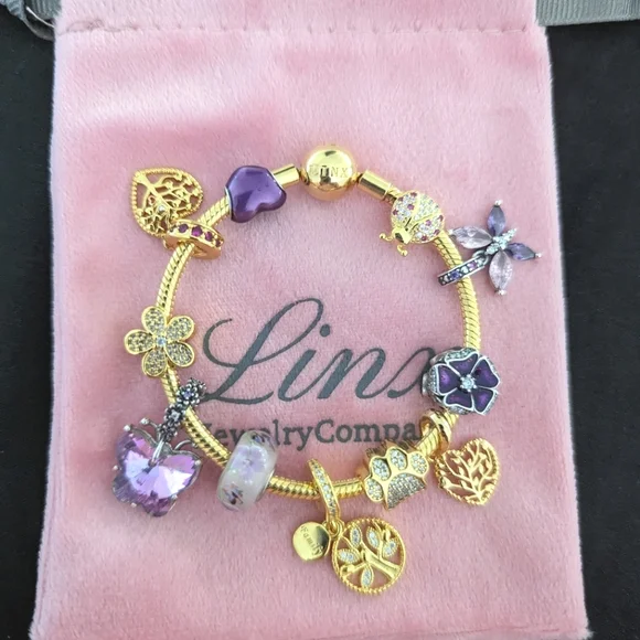 Linx Yellow Gold Bracelet with Purple Themed Charms